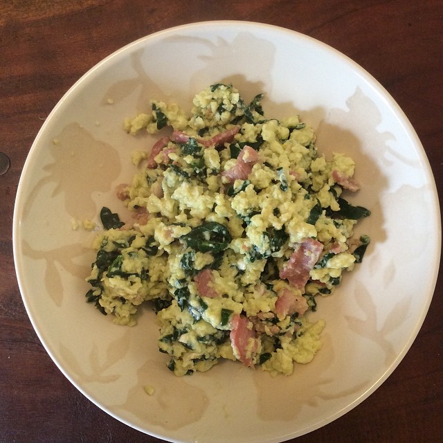 day 3... Bacon and spinach scrambled eggs