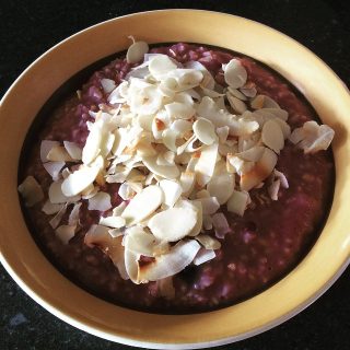 #JunkFreeJune Day 6, steel cut oats with berries, toasted coconut and almonds